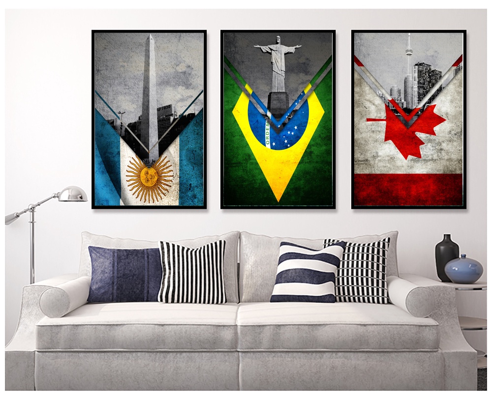 Flags Argentina Brazil Canada Spain England US Canvas Art Prints Painting Wall Picture for Children Living Room Decor