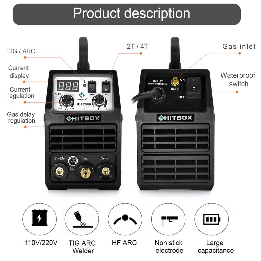 HITBOX Tig Welder New 110V 220V Stainless Steel Welding Machine Digital Display Control 2T 4T Tig Arc Functional Tig New Design