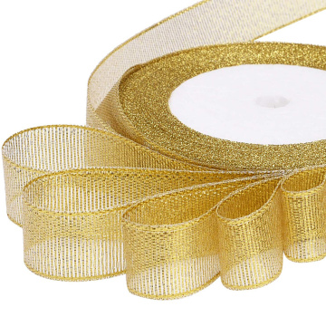 25Yards/Roll Wedding Gift Wrapping satin Ribbons Bow for Crafts DIY Gold onion Glitter Organza Ribbons Christmas Decoration Home
