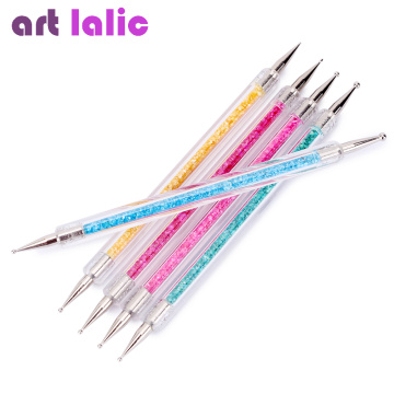 5pcs/set Acrylic 2 Ways Nail Art Dotting Pen Colorful Shell Crystal Nail Decoration Painting Brush Nails Design Tools