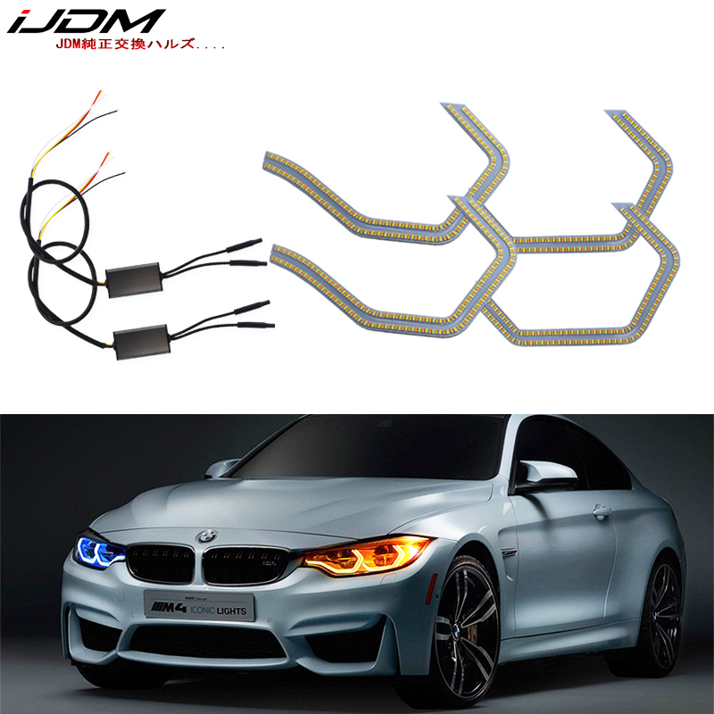 iJDM Concept M4 Iconic Style Switchback Dual-Color LED Angel Eye Kit w/Relay Wirings For BMW 2 3 4 5 Series Headlight Retrofit