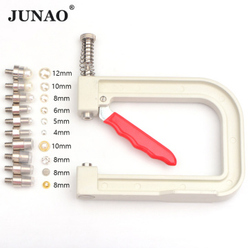 JUNAO 10 Mold Manual Punching Pearl Setting Machine Rhinestones Beads Rivet Fixing Machine Hand Press Tools for Clothes Crafts