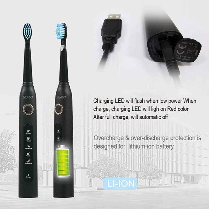 Seago Sg-507 Sonic Electric Toothbrushes Adult Timer Brush 5 Mode Usb Rechargeable Tooth Brush Replacement Heads Gift Toothpaste