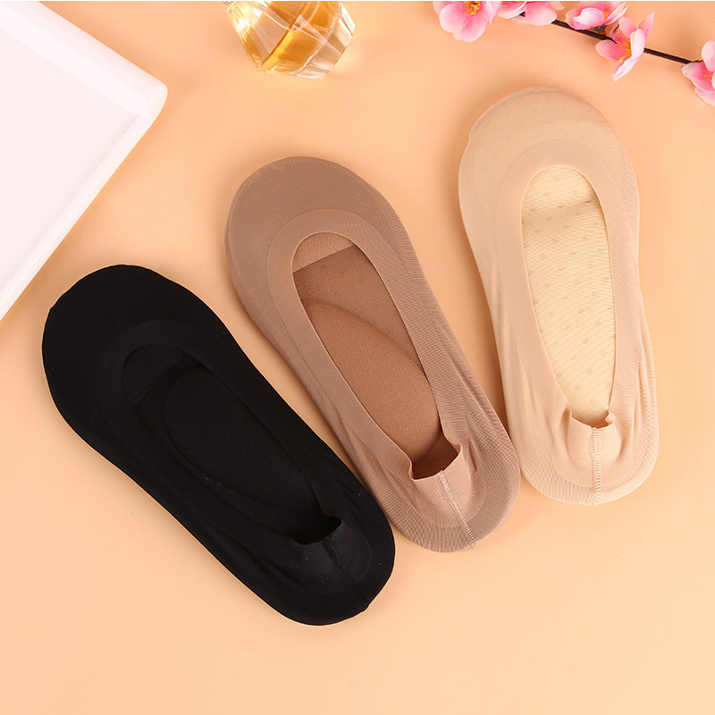 3D Sponge Padded Socks Insole Sock Women's No Show Cushion Liner Ice Silk Boat Sock Foot Pain Relief Arch Support Massage