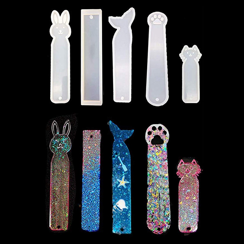 5 Pack Silicone Bookmark Mold DIY Bookmark Casting Mould Making Epoxy Resin Jewelry DIY Craft Silicone Transparent Mold Mermaid