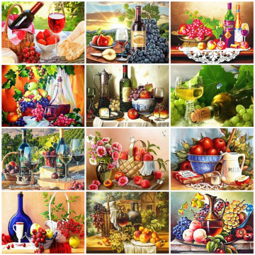 AZQSD Adult Coloring By Numbers Flowers DIY Unframe Decor For Home Oil Painting By Numbers Fruit Acrylic Paint Handpainted Gift