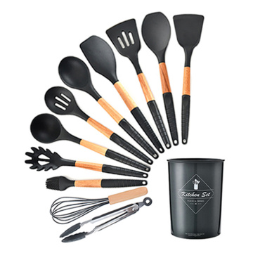 9/10/11/12pcs Cooking Tools Set Silicone+Wooden Handle Kitchen Utensils Set with Storage Box Turner Spatula Soup Spoon Scraper