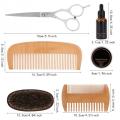 Men Beard Styling Shaving Tool Kit Mustache Hair Shaping Care Beard Oil Balm Comb Moisturizing Wax Scissors Soft Brush Bag Set