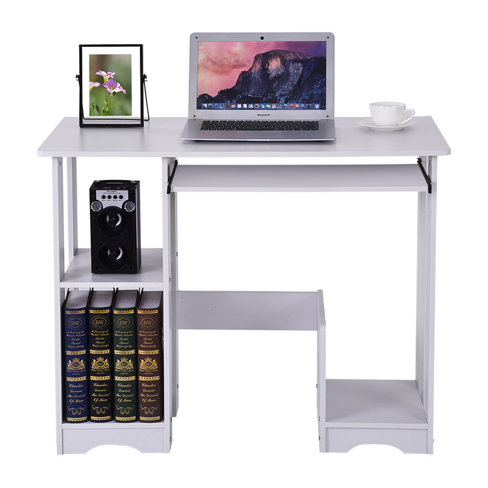 Modern Computer Desk Workstation Study Writing Table Home Office Furniture With Keyboard Bracket Pc Metal #3
