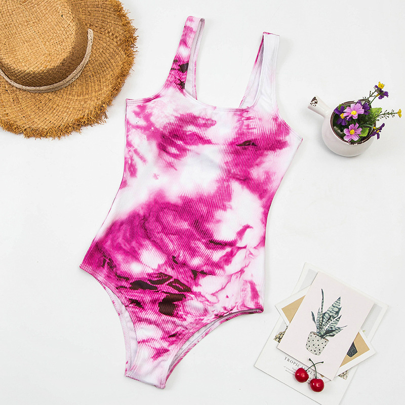 Mossha Sport tie dye swimsuit 2021 High cut swimwear women Vintage ribbed swimsuit Plus XL size bathing suit Sexy monokini New