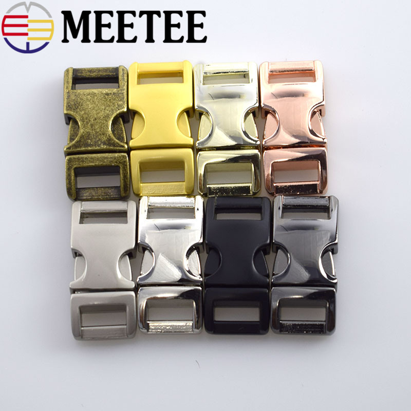 5pcs Meetee 10mm Side Release Curved Metal Paracord Buckles Clasps Small Dog Collar Clips Paracords for Backpack Webbing H6-2
