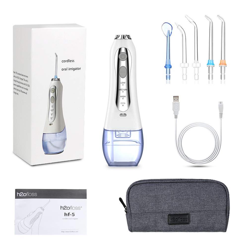 300ml Portable Oral Irrigator Waterproof Dental Water Flosser Jet USB Rechargeable Irrigator Dental Teeth Cleaner+5 Jet Tips&Bag
