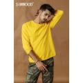 SIMWOOD 2020 spring Winter New Long sleeve solid t shirt men raw roll hem t-shirt Texture quality 100% cotton tops SI980585