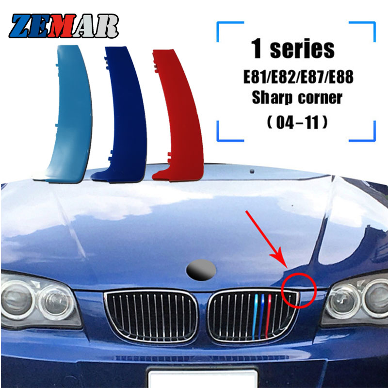 ZEMAR 3pcs ABS For BMW Series 1 E87 E82 E81 E88 Car Racing Grille Strip Trim Clip M Power Performance Accessories 2004-2011