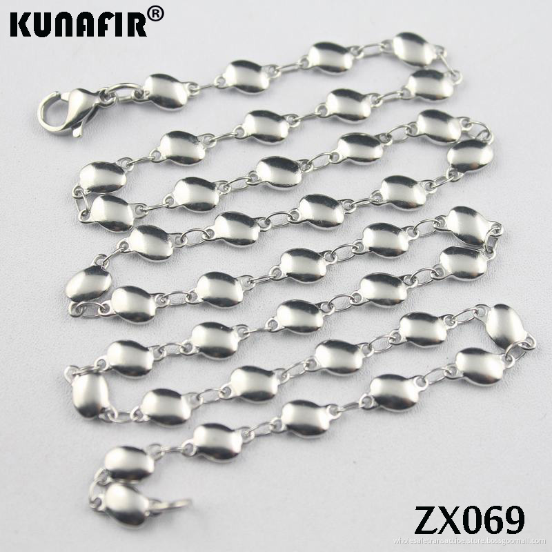 KUNAFIR Stainless steel silver white broad bean shape necklace Thanksgiving Christmas Day birthday gift chains 4.5MM 16''-40inch ZX069