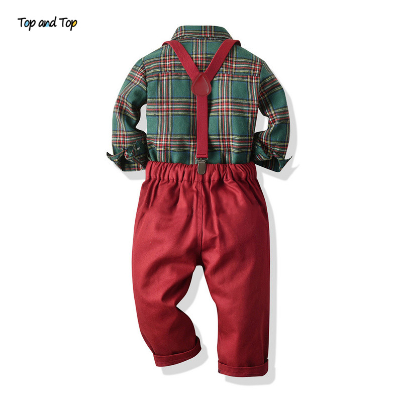 Top and Top Toddler Boys Clothing Set Autumn Winter Children Formal Shirt Tops+Suspender Pants 2PCS Suit Kids Christmas Outfits
