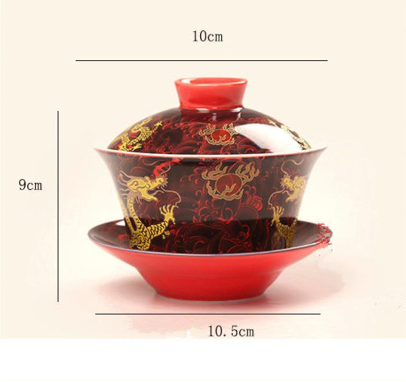 Chinese Hand -painted Joint Bule Tradition Gaiwan Tea Game Covered Dragon Portrait Bowls Kung Fu Tea Bowls