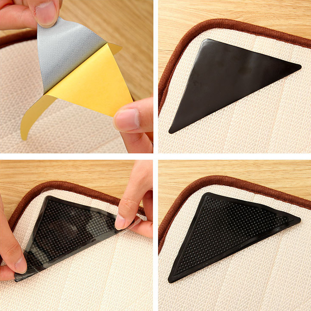 4 X Carpet Pad Non Slip Tri Sticker Anti Slip Mat Pads Anti Slip Washable Non Slip Silicone Grip Corners Pad For Bathroom