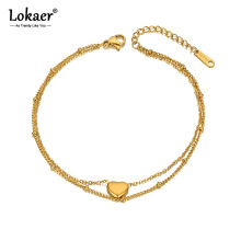 Lokaer New Bohemia Double Layers Love Heart Charm Anklet For Women Trendy Stainless Steel Link Chain Summer Foot Jewelry A20013