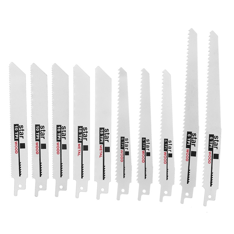 10pcs/Set Saw Blades Set Carbide Woodworking Wood Fibreboard Metal Cutting Reciprocating Saw Blades Power Tools Accessories