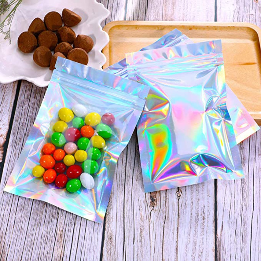 Kitchen Storage Bags 100pcs Reusable Single-sided Aluminized Sealed Deodorant Foil Flat Zipper Bag Pouches Food Containers