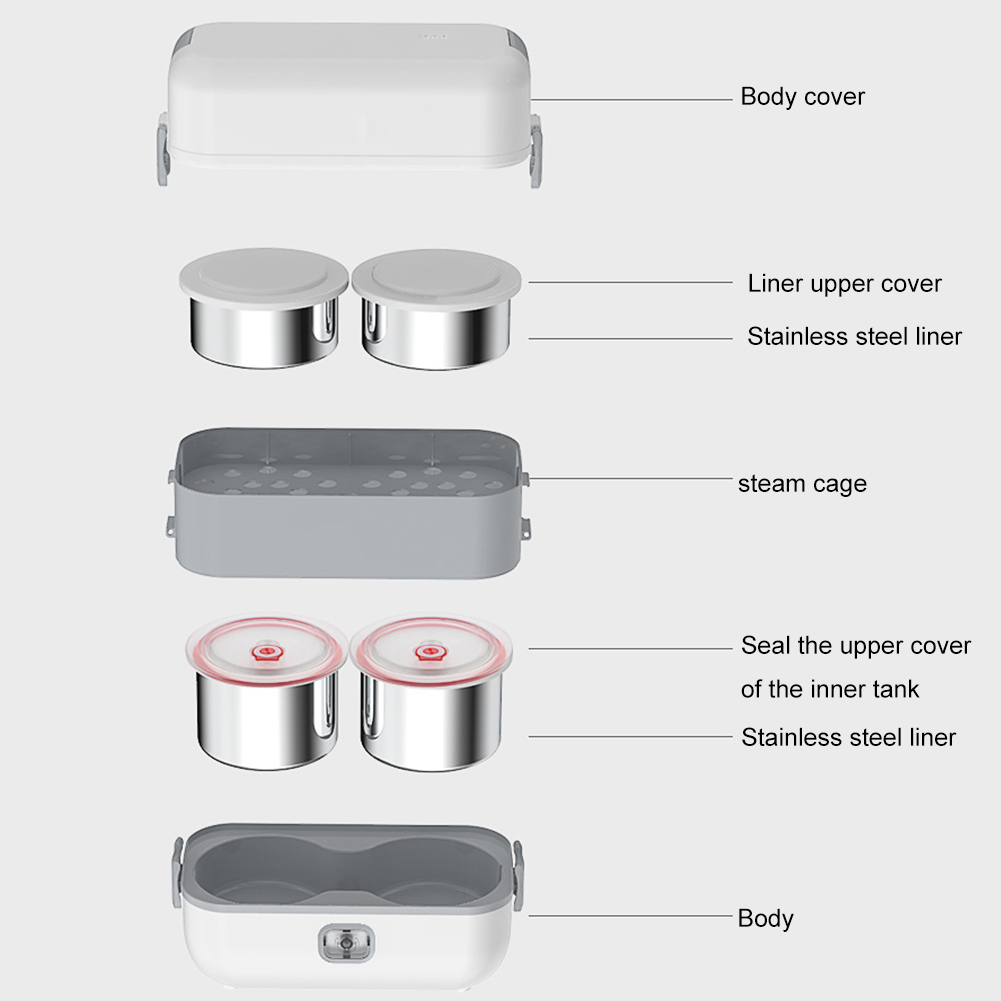 Stainless Steel Electric Lunch Box Thermal Soup Heating Food Steamer Cooking Container Portable Office Mini Rice Cooker 220V 2L