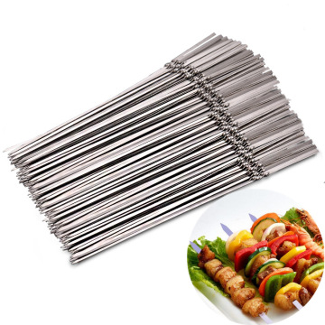 bbq accessories Reusable flat stainless steel barbecue skewers bbq Needle stick For outdoor camping picnic bbq grill 15pcs