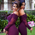 Lace Burgundy Bridesmaid Dresses Sexy Mermaid Long Sleeve Beaded Bridesmaid Dress Formal Maid Of Honor 2020 Custom