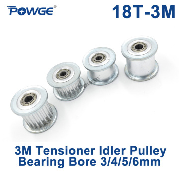 POWGE 18 Teeth 3M synchronous Pulley Idler Tensioner Wheel Bore 3/4/5/6mm with Bearing Guide Regulating pulley HTD3M 15T 15teeth