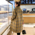 2020 Autumn Winter Women Warm Wool Coat Elegant Plaid Single Breasted Blends Outwear Female Big Pocket Loose Mid-long Coat