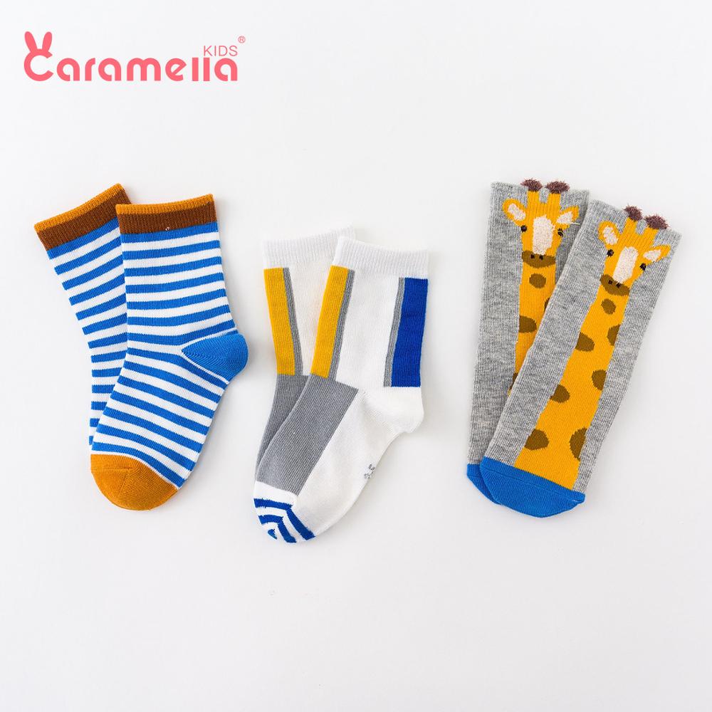 Caramella 2019 New Thick Cottoon Kids Socks Baby Girls Boys Short Socks Cartoon Giraffe Stripe Children's Hosiery Gift Bag Set