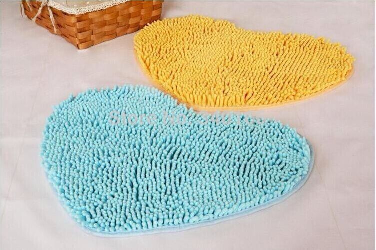 50*60cm-Modern Heart Shape Microfiber Chenille Carpet Heart Cushion Shaggy Mats Waste-absorbing Slip-resistant Pad 13 Colors