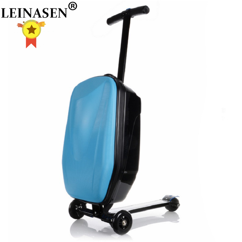 100%PC fashion 21 inches students scooter suitcase boy cool trolley case 3D extrusion business Travel luggage child Boarding box
