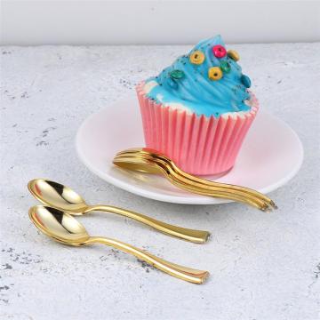 80pcs Mini Spoons Plastic Cake Spoons Disposable Dessert Spoons Ice-cream Spoons for Home Shop Party Golden