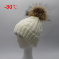 2019 Women's hats velvet Fleece Inside Beanies Winter Hats for women 100% Raccoon Fur Pompom Hat Female Twist pattern caps