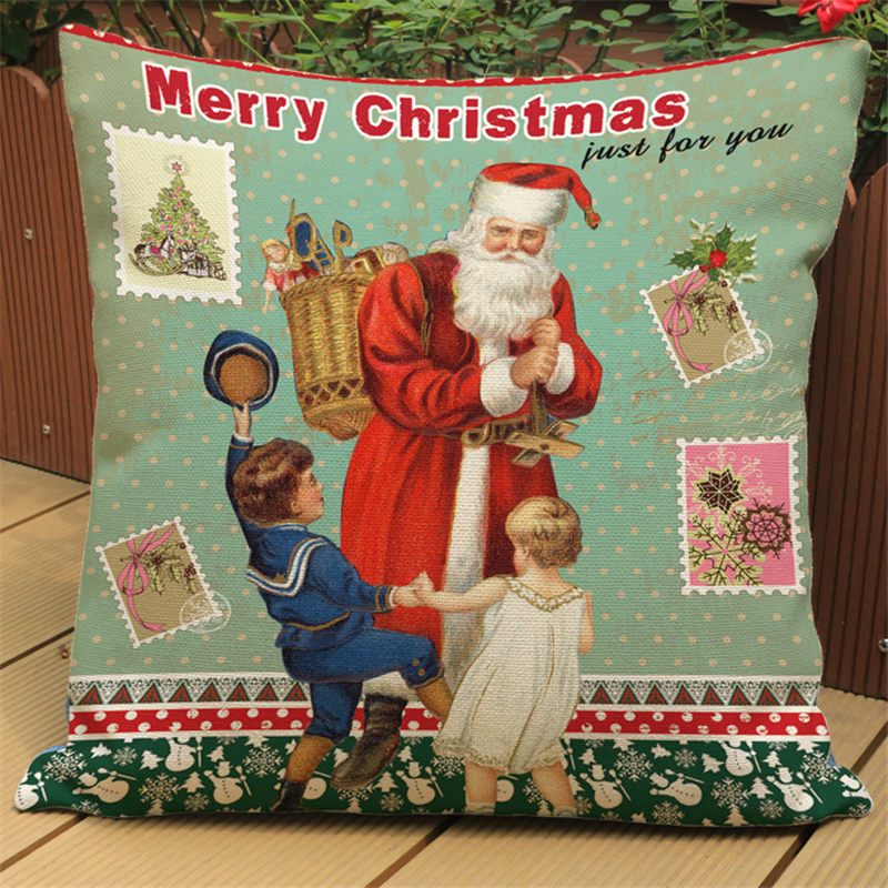 Decorative Christmas Cushion for Sofa Santa Claus Print Throw Pillow Home Decor