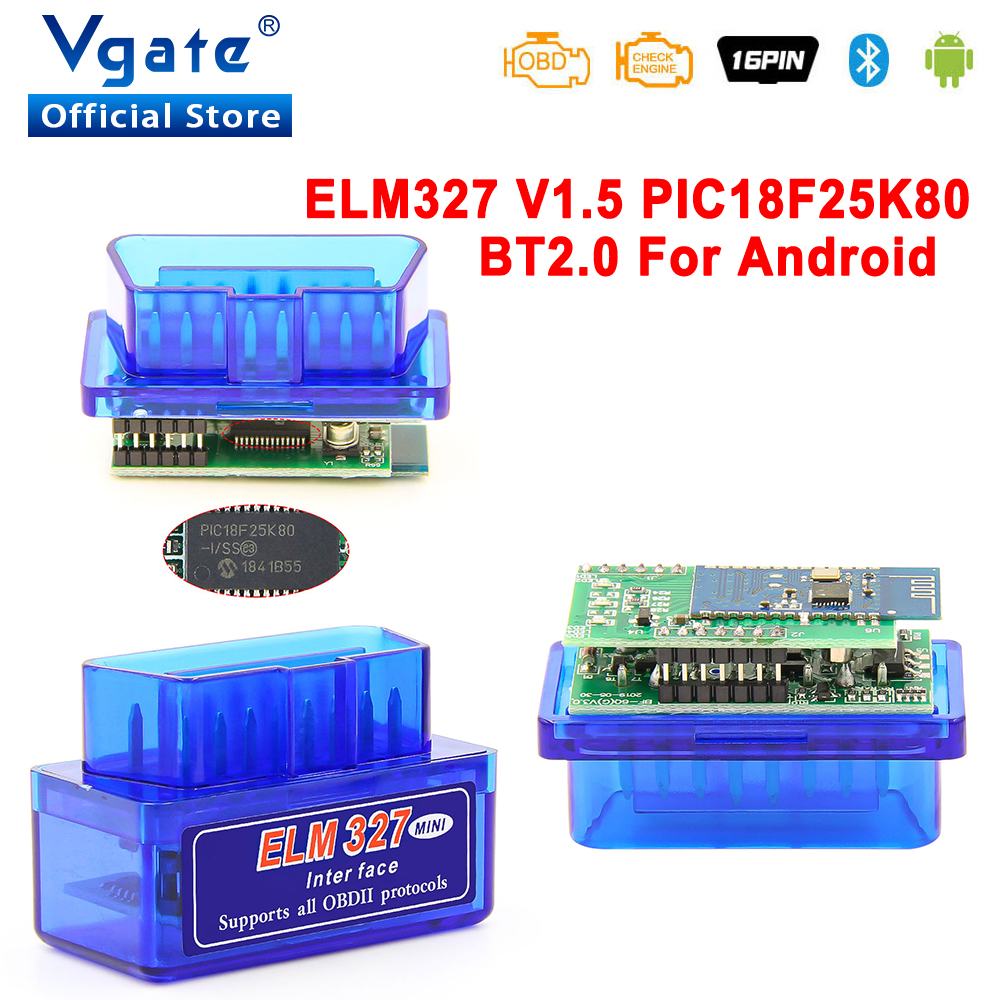 ELM327 V1.5 PIC18F25K80 Bluetooth OBD2 Scanner ODB2 Diagnostic Tool Mini ELM 327 V1.5 Auto OBD 2 Car Code Reader for Android