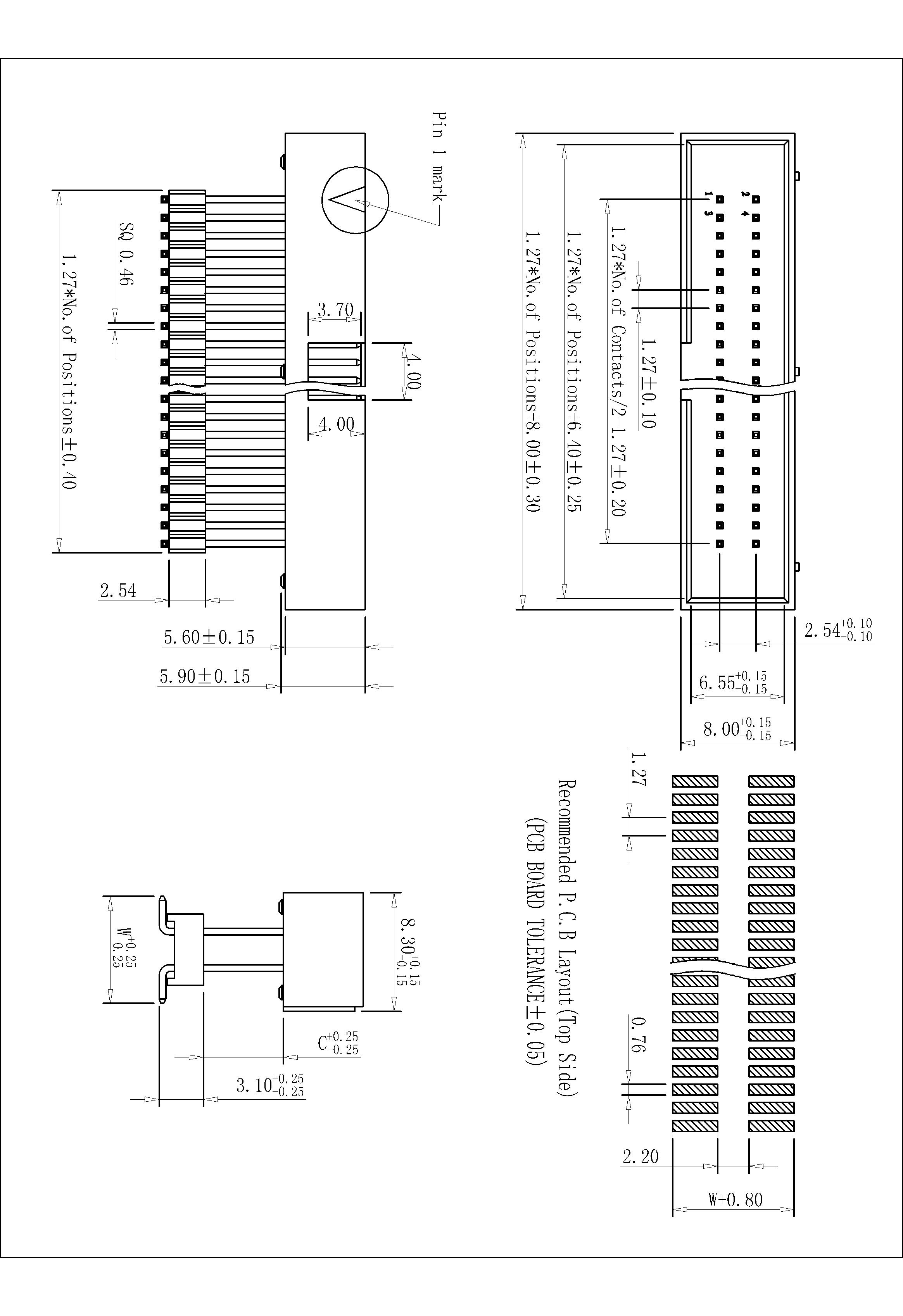 BHBM02 1.27x2.54mm Box Header SMT H=5.9 Add Housing