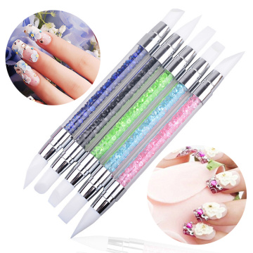 1Set Silicone Nail Art Dotting Pen Soft Nail Brushes Polishing Painting Pencil Crystal Beads Picker Tool Manicure Nail Brushes