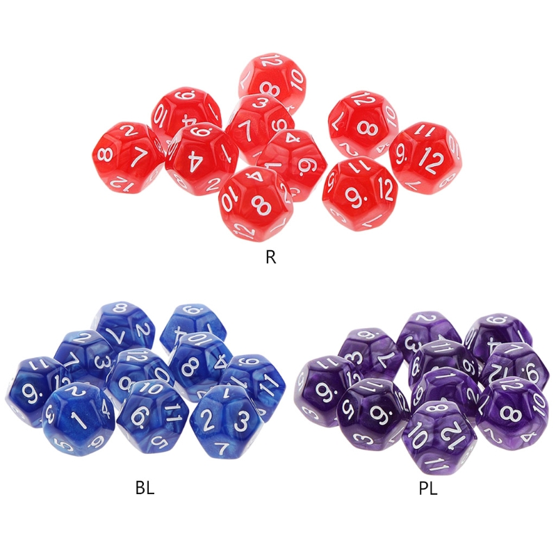 10pcs 12 Sided Dice D12 Polyhedral Dice Family Party D&D RPG Board Game Accessories Pub Club Game Acrylic Dice