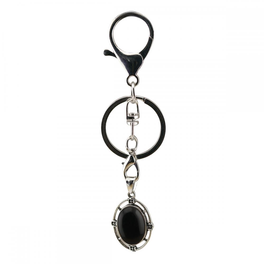 Gemstone Cabs Oval Shape Keychains Natural Stone Quartz Crystal Oval Alloy Keyring Healing Cab Charm Key Chain Key Ring Women