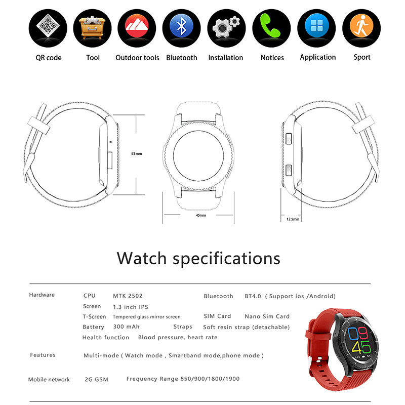 G8 Smart Watch Bluetooth 4.0 support SIM Card Watch with Call Message Reminder Heart Rate Monitor Smartwatch Android IOS