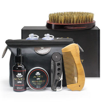 7 Pcs/set Men Beard Care Suit Beard Comb Pig Bristle Brush Growth Cream Oil Beard Styling Care Cleaning Kit