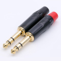 2Pcs/1Pair Gold plated 6.35MM Jack Connector Smooth Black Microphone 6.35 Audio Stereo Plug Assembly Free Solder Wire Connector