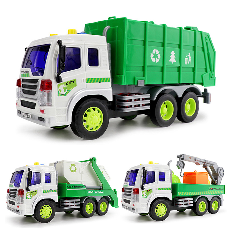 1:16 Pull Back Sanitation Garbage Trucks With Sound and Light Simulation Garbage Crane Baby Story Machine Educational Toys Gifts