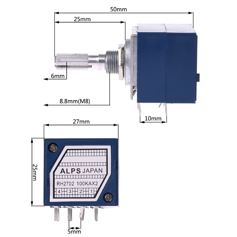 Potentiometer RH2702 8 Pin Serrated Split Shaft 6MM Precision 27-type A100K 100K WXTC