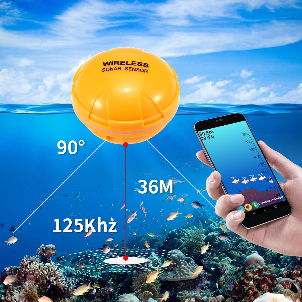 Portable 36M/118ft Depth Wireless Remote Fish Finder Sonar Sensor Sea Lake Fish Detector Echo Sounder for iOS Android
