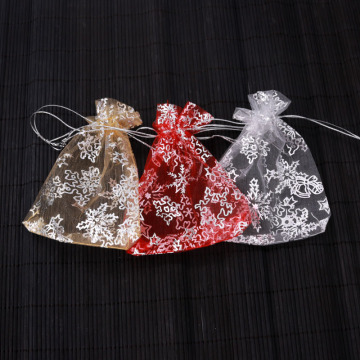 50Pcs/lot 9X12cm Organza bag Snow Flowers Star Wedding voile Candy Christmas Gift Bags Jewelry Packing Gold/Red/White 3Colors