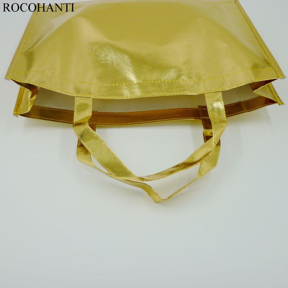 Promotional Reusable Polypropylene Non Woven PP Laminated Shopping Bag Gold Color 11.8*15.7*3.9inch