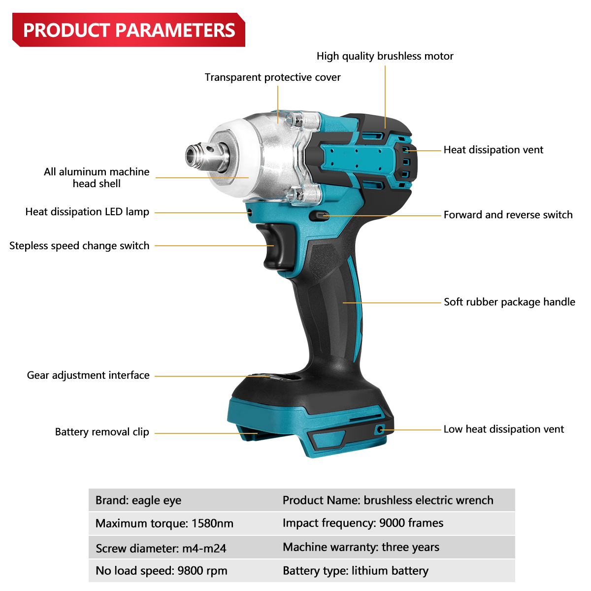 Update 4 speed Brushless Cordless Electric Impact Wrench Rechargeable 1/2 inch Wrench Power Tools for Makita 18V Battery 520N.M